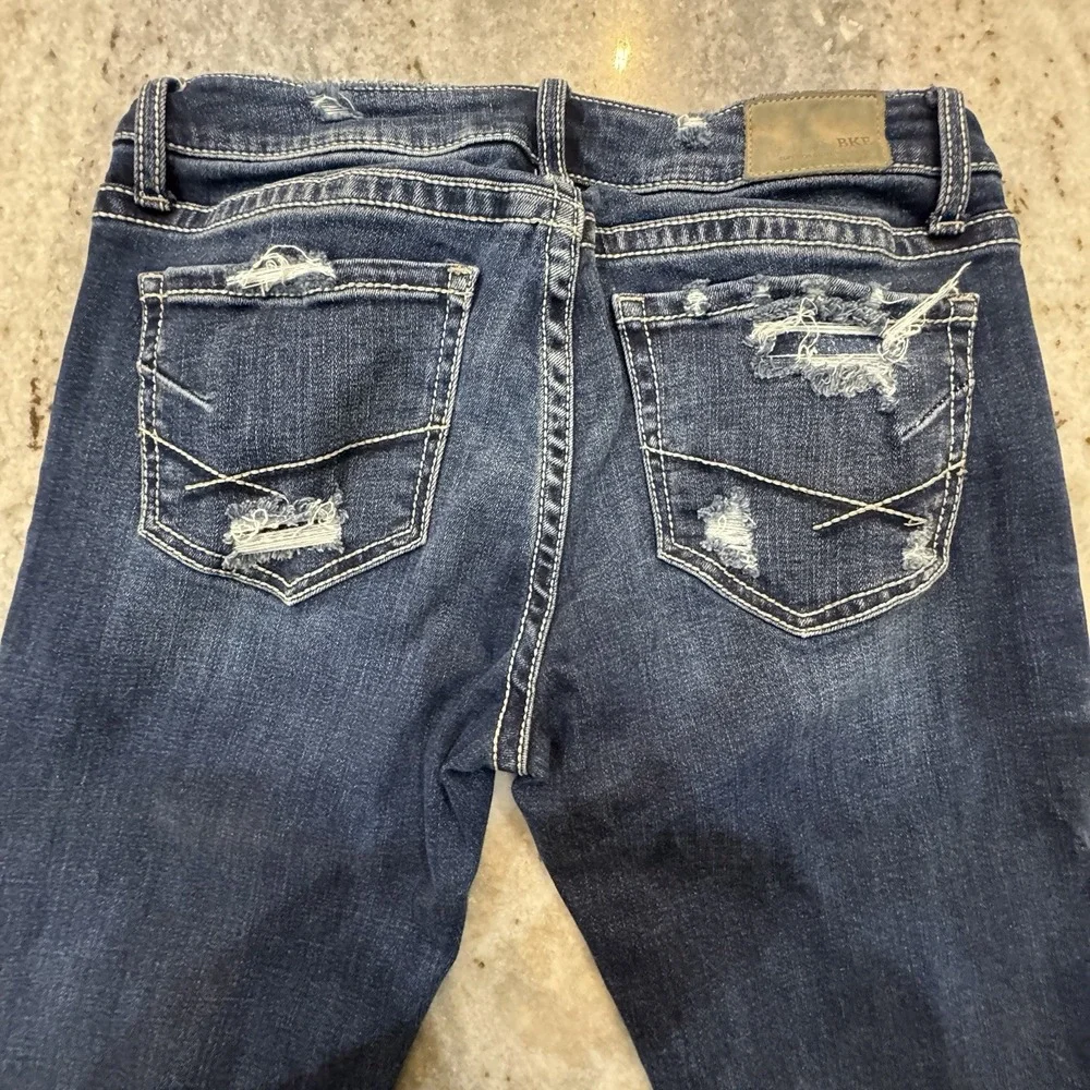 BKE Stella Jeans Sz 27x25 Low Rose Slim Skinny Dark Wash Distressed